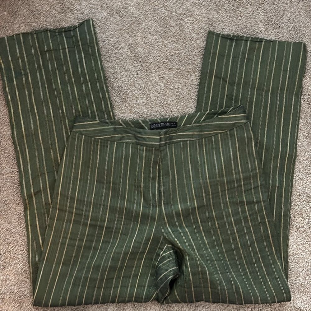 Lafayette 148 Viscose / Linen Dress Pants Green Striped size 6 - Picture 3 of 4
